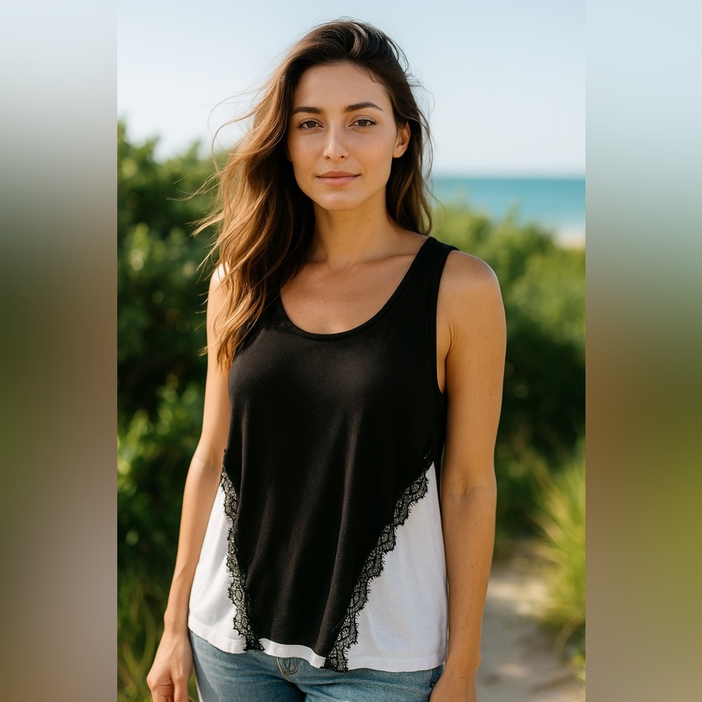 Democracy Black and White Lace Tank Top